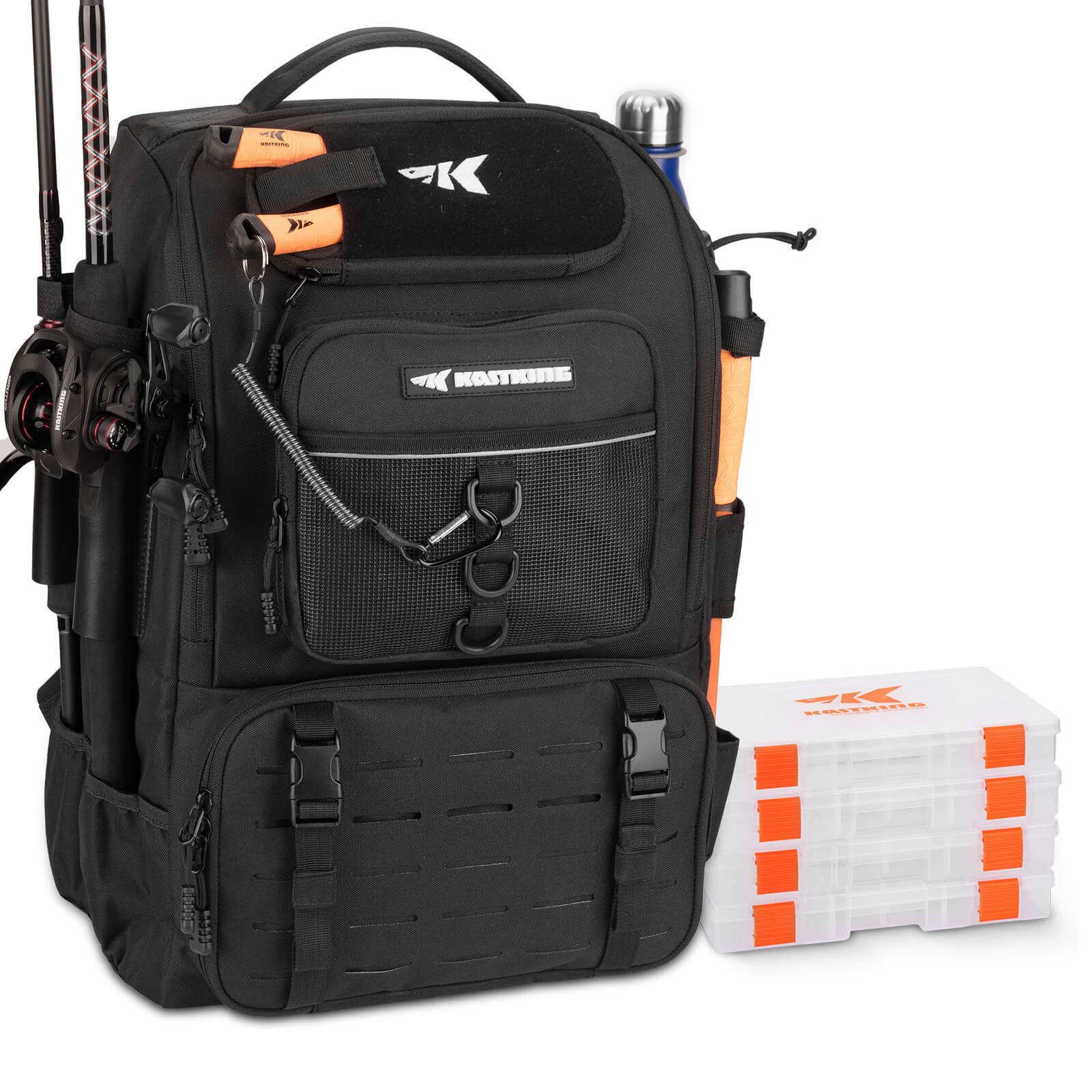 KastKing Karryall Fishing Tackle Backpack with Rod Holders 4 Tackle Boxes