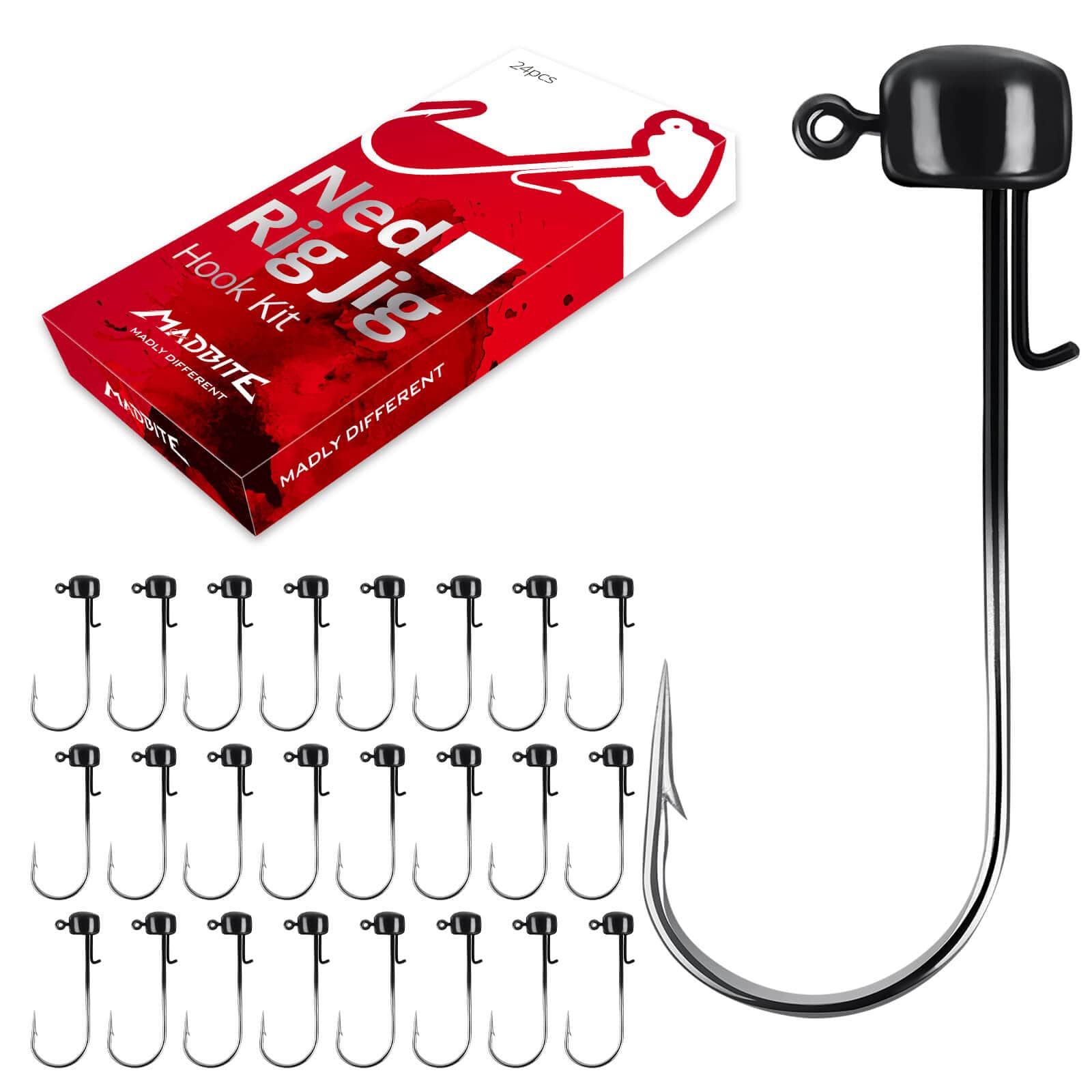 MadBite 24 Pack Ned Rig Jig Hook Kits
