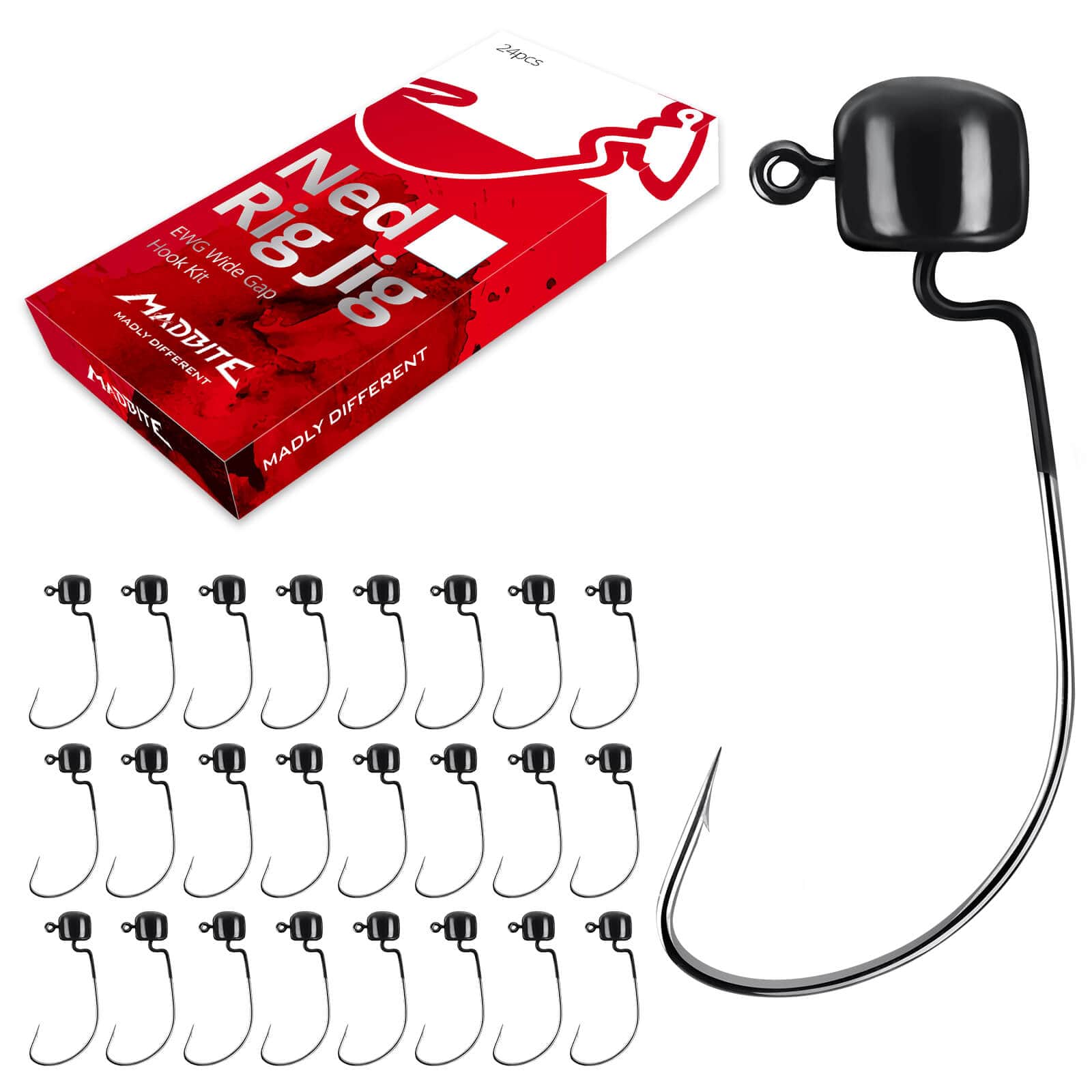 MadBite 24 Pack Ned Rig Jig Hook Kits