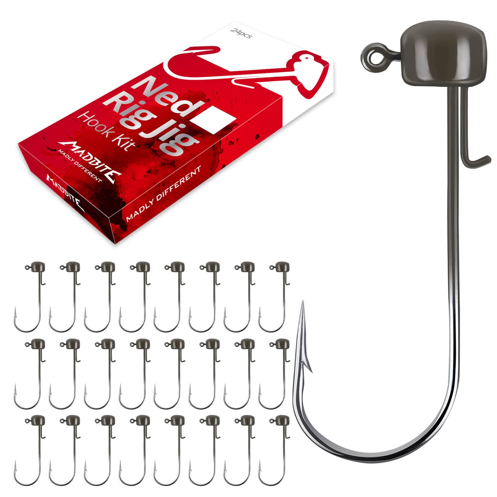 MadBite 24 Pack Ned Rig Jig Hook Kits