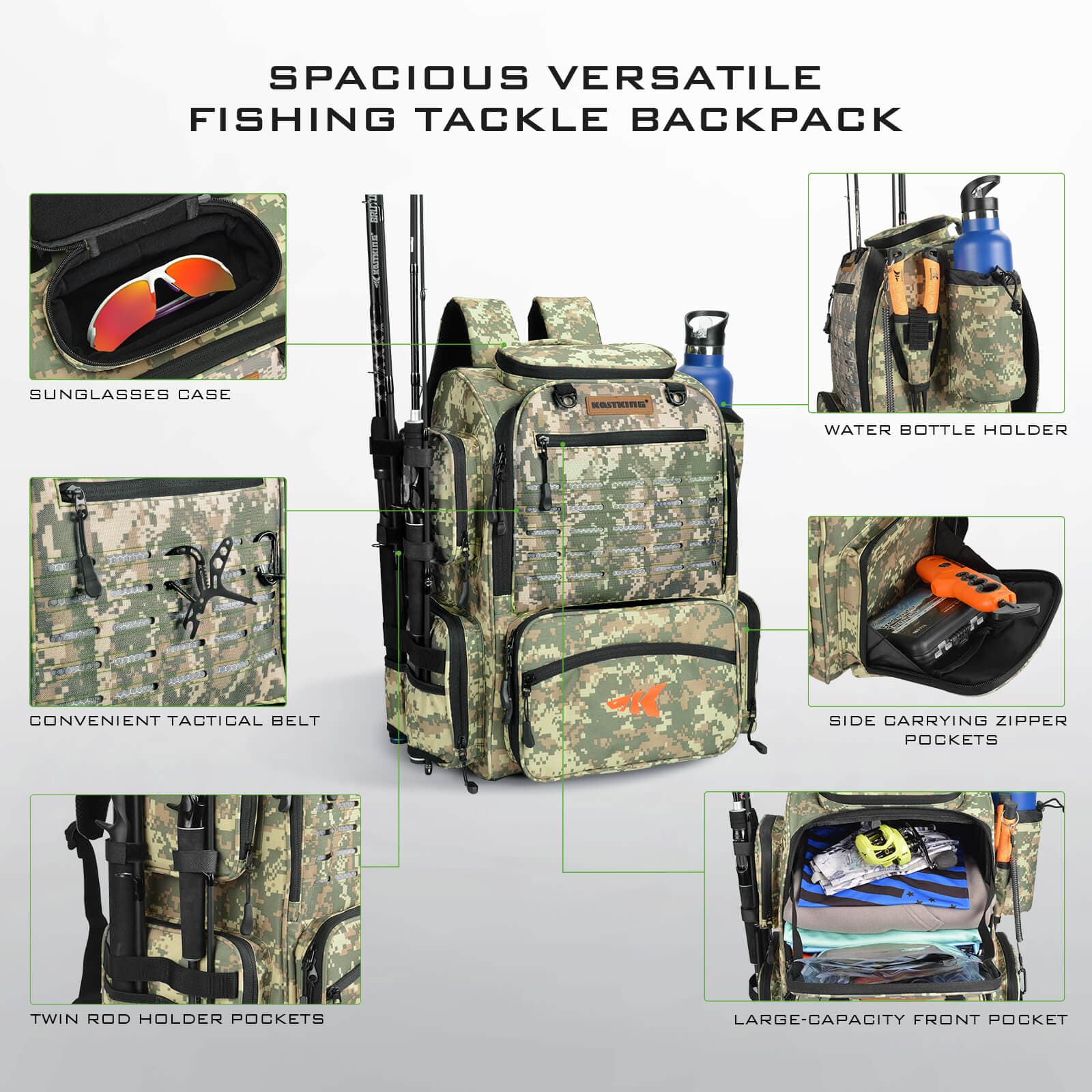 KastKing Bait Boss Fishing Tackle Backpack with Rod Holders 4 Tackle Boxes